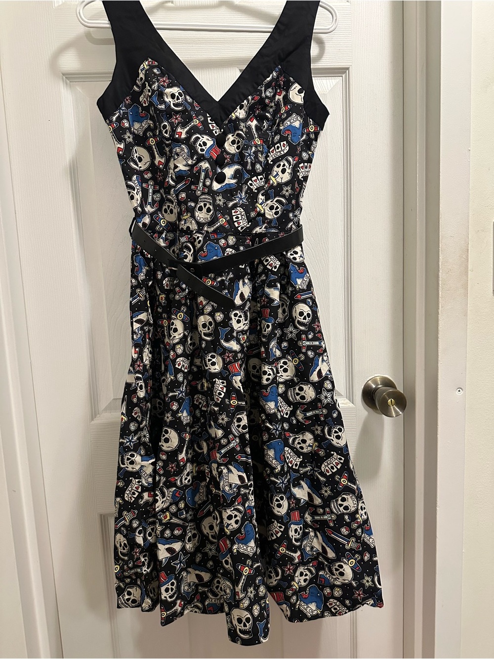 Hell Bunny Black Skull & Multicolor Print Fit-and-Flare Dress